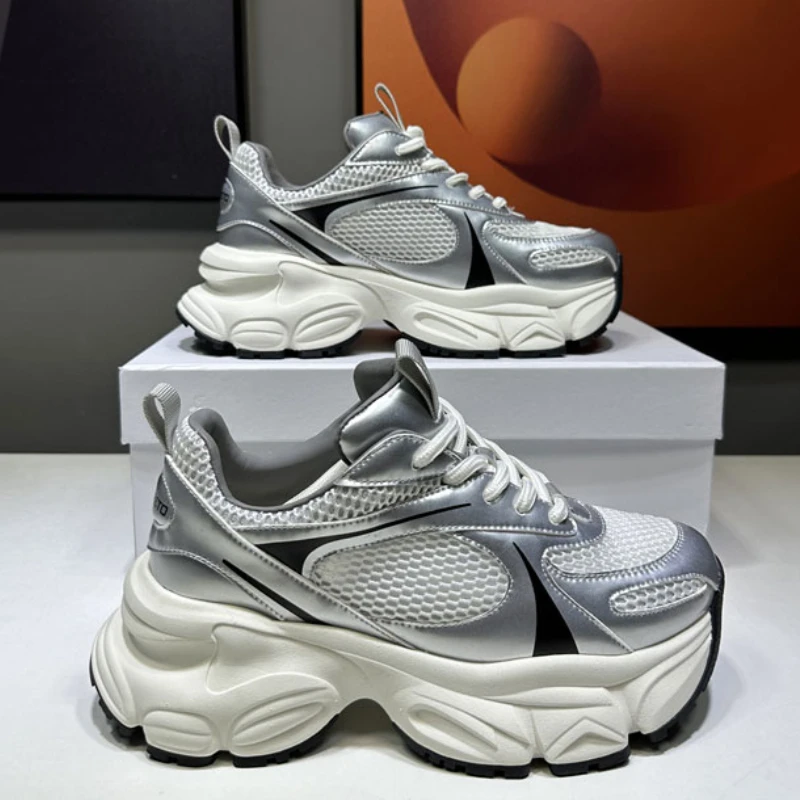 Женские сетчатые туфли на платформе 6-7 см повседневная обувь из натуральной кожи