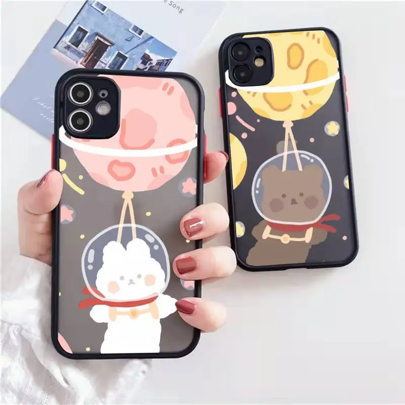 

Cute Cartoon bear Astronaut Planet Phone Case matte transparent For iphone 7 8 11 12 13 plus mini x xs xr pro max cover
