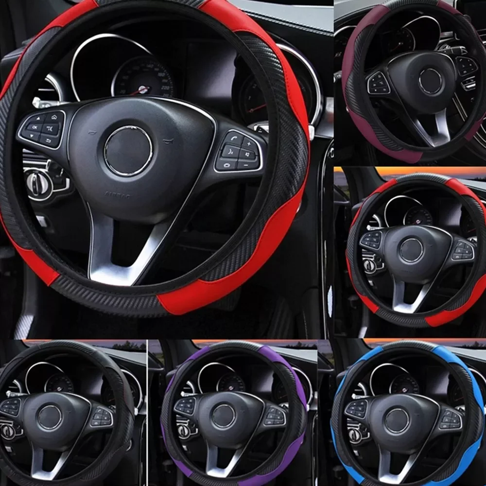 

Steering Wheel Cover Breathable Anti Slip PU Leather Steering Covers Suitable 38cm Auto Decoration internal Accessories