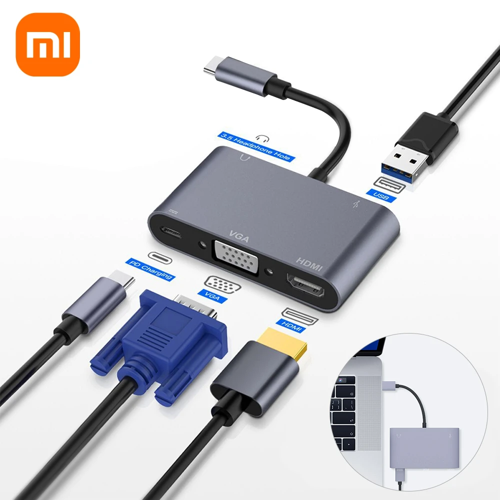 

USB-концентратор 5 в 1, VGA, 5 портов, 4K, 3,0 мм, USB 3,5