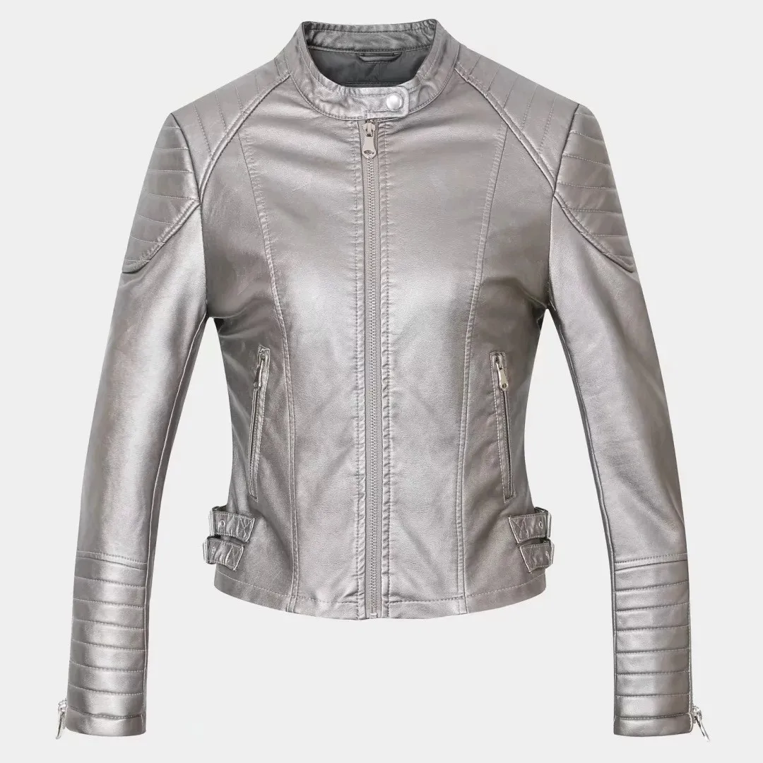 2022 Spring Women's PU Leather Motorcycle Coat Skinny Lady Leather Jacket for Women Motocycle Leather Clothes Top vintage