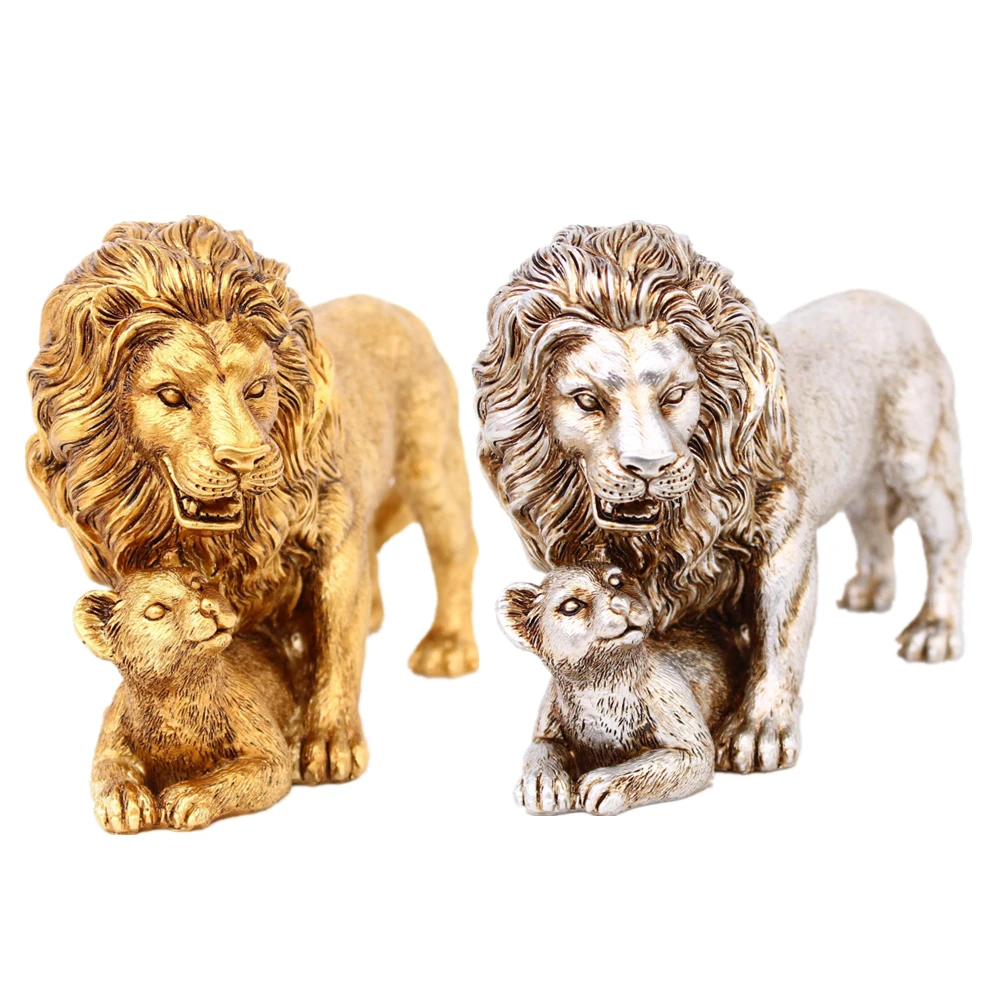 

Resin Lion Ornaments European Style Lion Father and Cub Statue Sculptures for Home Living Room Desk Tabletop Outdoor Decoration