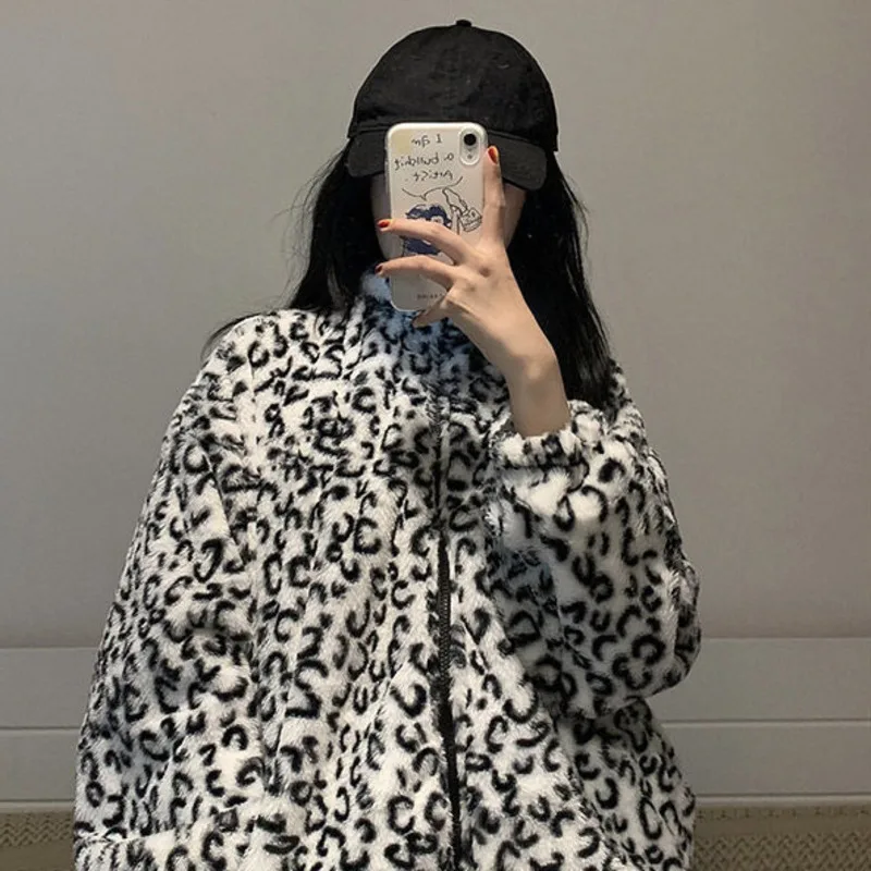 Новинка Зима 2022 женские шахматные пальто из искусственного меха с леопардовым