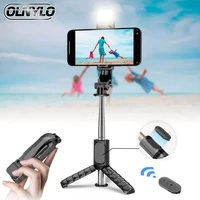 wireless bluetooth selfie stick foldable mini tripod extendable monopod with fill light remote shutter for ios android phone