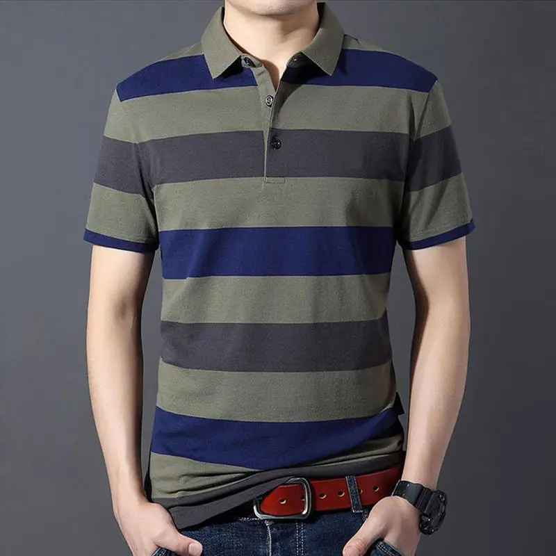 

Рубашка-поло мужская с отложным воротником, модная сорочка с коротким рукавом, повседневная одежда в стиле пэчворк, полосатая рубашка-поло, лето, F240