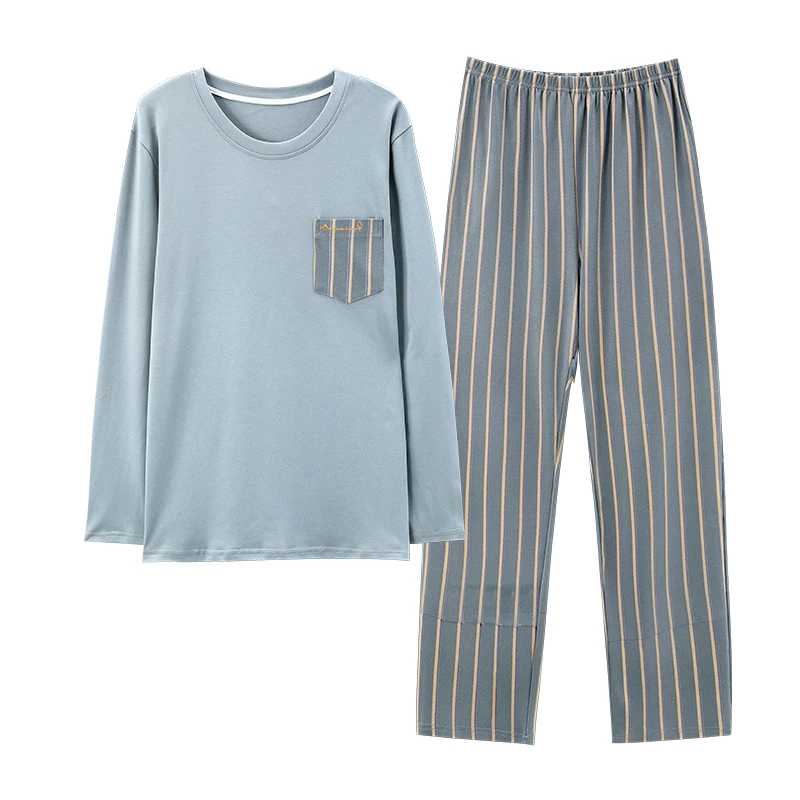 CAIYIER 2023 Spring Autumn L-4XL Men's Pajamas Set O-Neck Long Sleeve Casual Male Sleepwear Plus Size Nightwear Soft Homewear