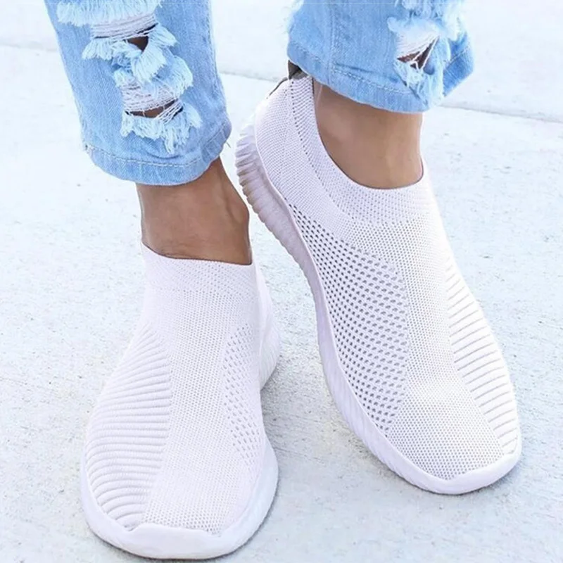 

Knitting Sock Sneakers For Women Spring And Summer Slip On Flat Shoes Women Plus Size Loafers Flats Walking krasovki Famela