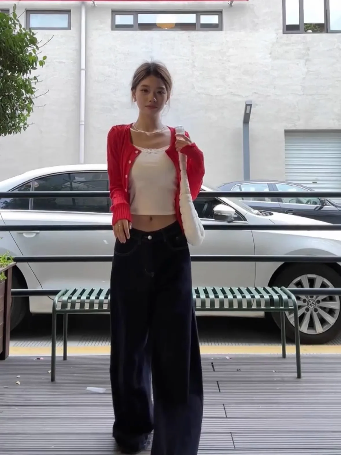 Весенне-осенний новый красный вязаный кардиган корейская серия укороченный