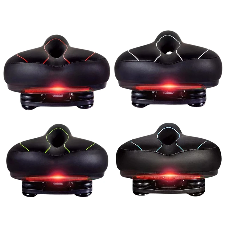 

Bicycle Saddle With Tail Light Thicken Widen Comfortable Bike Hollow Cycling Rear Seat Warning Lamp