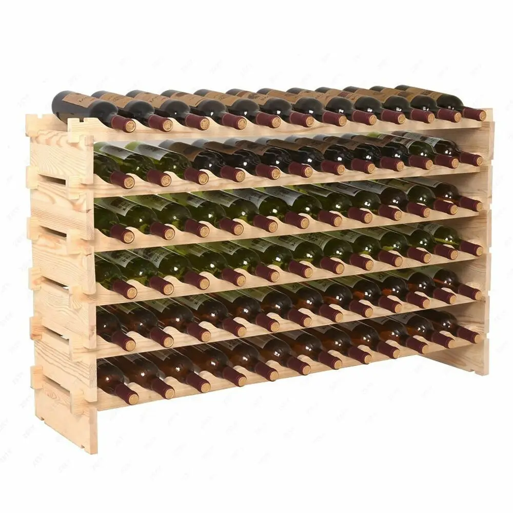 72 Bottles Wine Rack Holder Stackable Storage 6 Tier Solid Wood Display Shelves