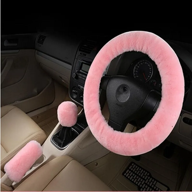 Car Steering Wheel Cover Gearshift Handbrake Cover Protector Decoration Warm Super Thick Plush Collar Soft  Steering Wheel Cover