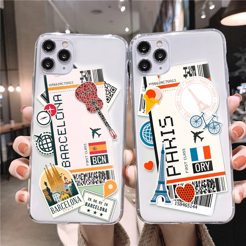 Transparent National Entry Permit Case for iPhone 11 12 13 14 Pro Xs Max 8 7Plus X XR SE3 Travel Air Ticket New York TPU Funda