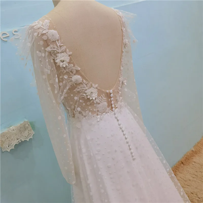 UMK Sexy Illusion Bohemia Wedding Dress Long Sleeve Dot Tulle Appliques Beading Beach Bridal Gowns | Свадьбы и торжества