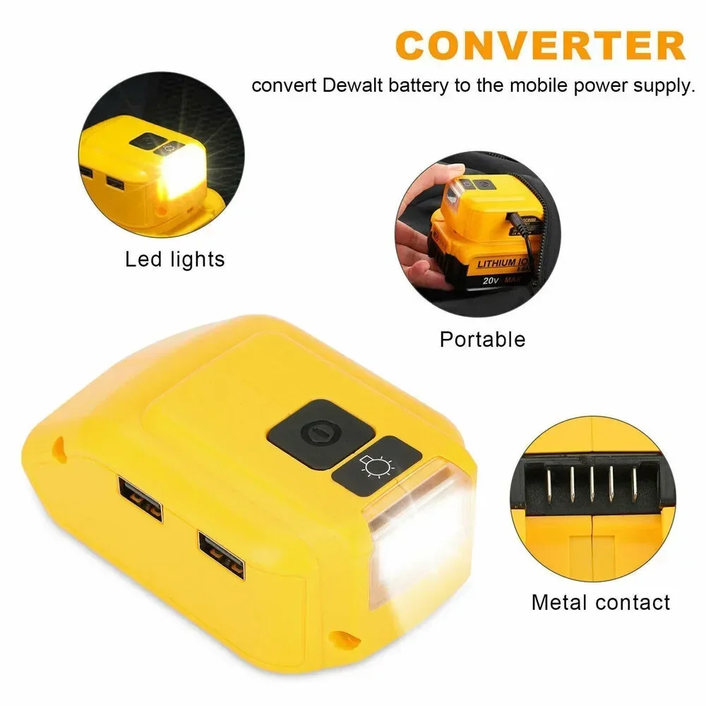 Фото Зарядное устройство DCB090 Power USB для литий-ионных аккумуляторов DeWalt 20V MAX, адаптер-конвертер с LED-подсветкой и портом DC №4