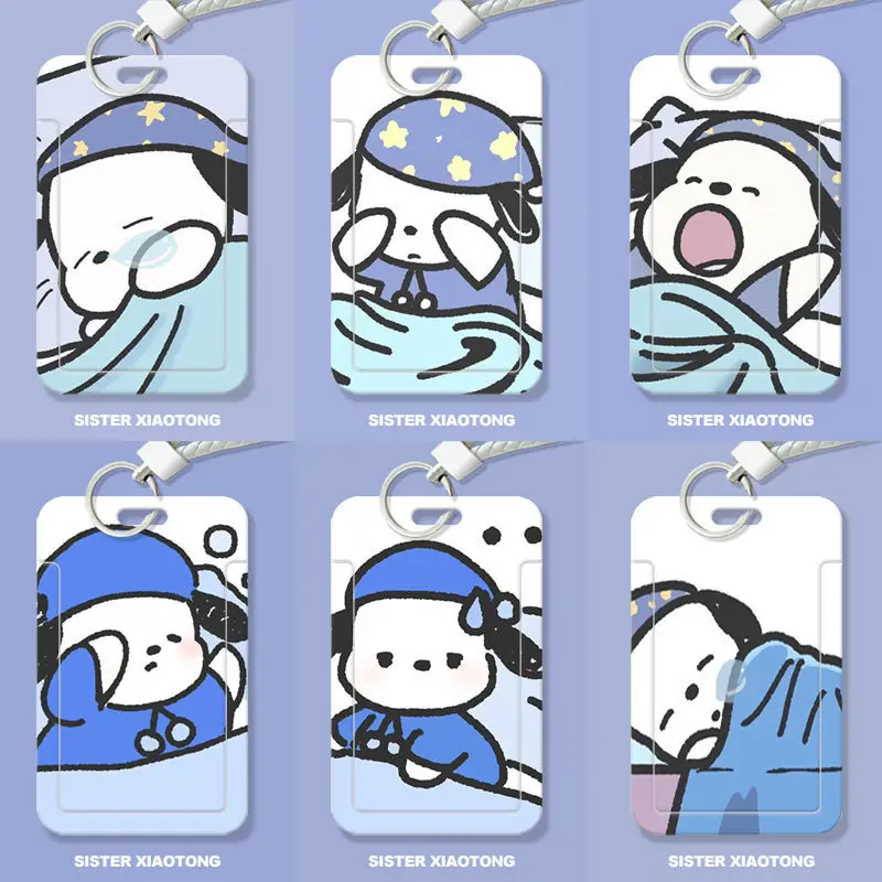 

Cartoon Cute Pochacco Card Cover Sanrio Kawaii Student Halter Rope Campus Meal Card Protection Sleeve Keychain Toy Girls Gift