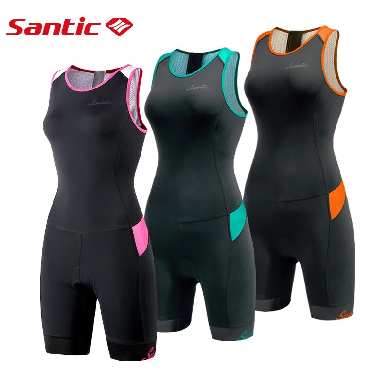 

Santic Women Triathlon Suit One-Piece Sleeveless with Padding MTB Cycling Bib Shorts Comfortable Quick Dry Bicycle Riding Wear