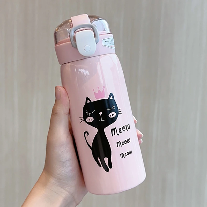 

Thermos Cartoon Cat Stainless Steel 350ml/500ml Vacuum Flask With Straw Portable Kids Mug Travel Thermal Water Bottle Tumbler
