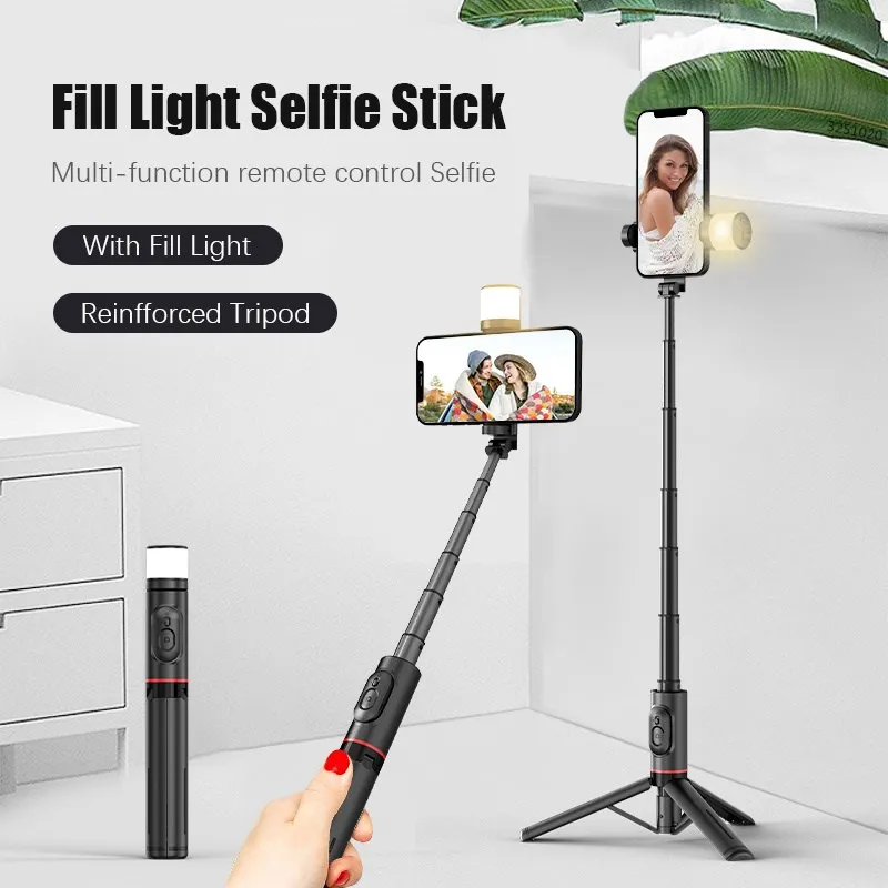 

2023 New Aluminum Hidden Wireless Selfie Stick Bluetooth Shutter Monopod Phone Tripod With Fill Light For Live Broadcast Best