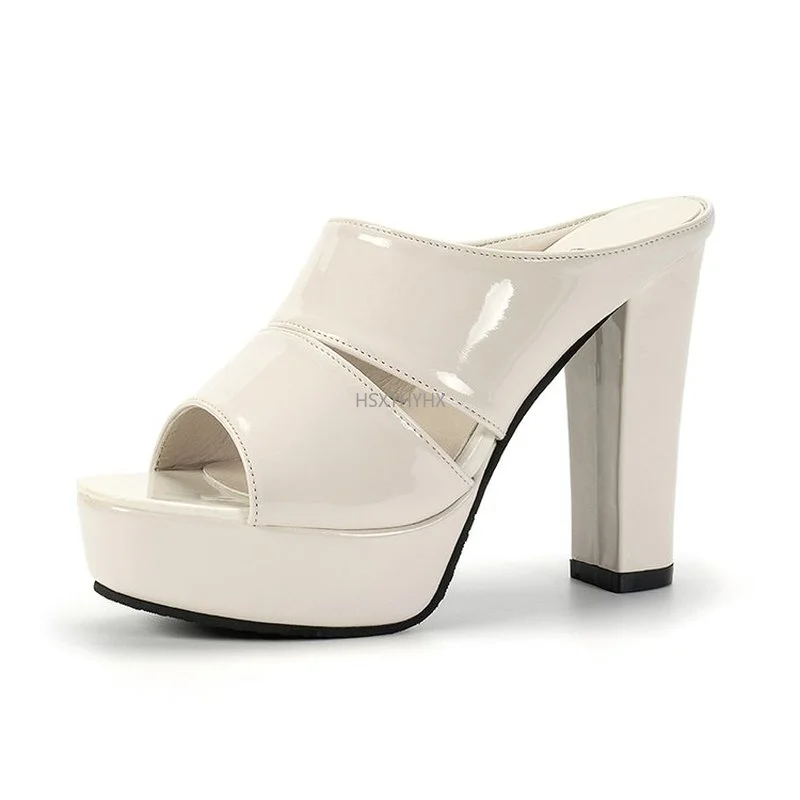 

2022 Summer New European and American Thick-heeled Slippers for Women's Outer Wear Open-toed Thick-soled Flip-flop High Heels