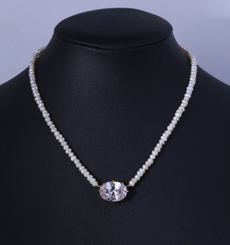

European and American jewelry fashion natural millet pearl inlay collarbone necklace for girlfriend