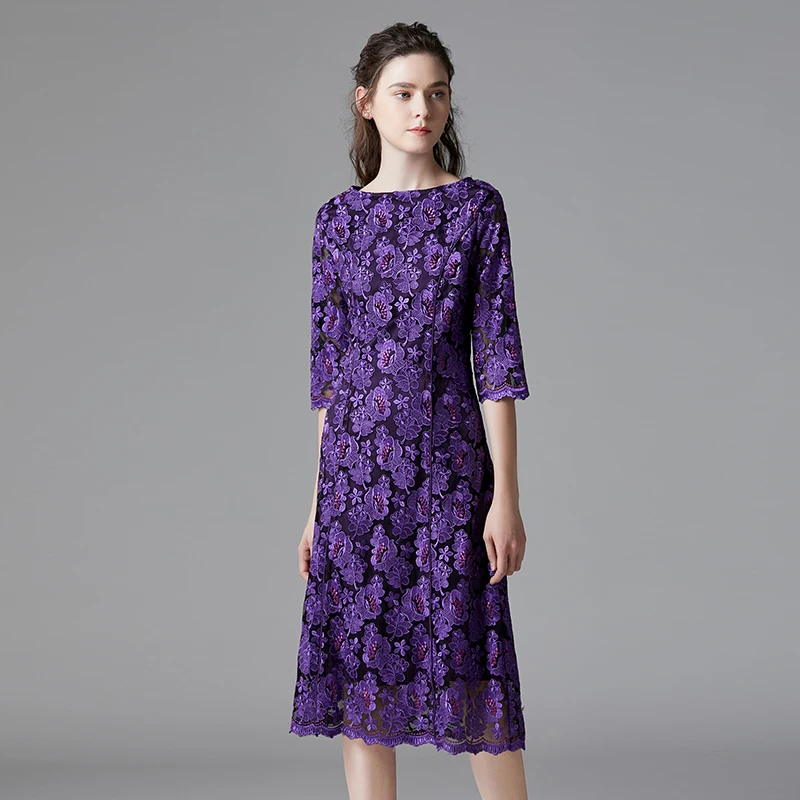 

Женское кружевное платье, Сетчатое платье с вышивкой, модное элегантное облегающее фиолетовое платье-трапеция в европейском и американском стиле