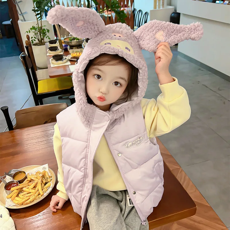

Winter Kuromi Cotton Hoodies Vest Sanrio Kawaii Anime Cartoon Children's Warm Thicken Cotton Tops Cute Two-Piece Set Girls Gifts