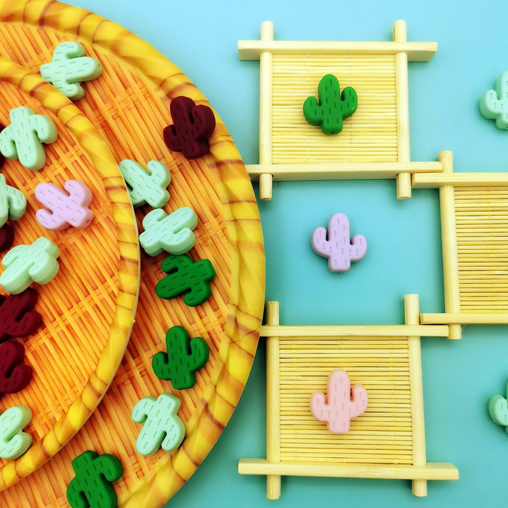 

Kawaii Gift Baby Teething Pacifier25mm 10pc/lot Cactus Silicone Beads Chains Necklace Accessories Food Grade Nursing Chewing