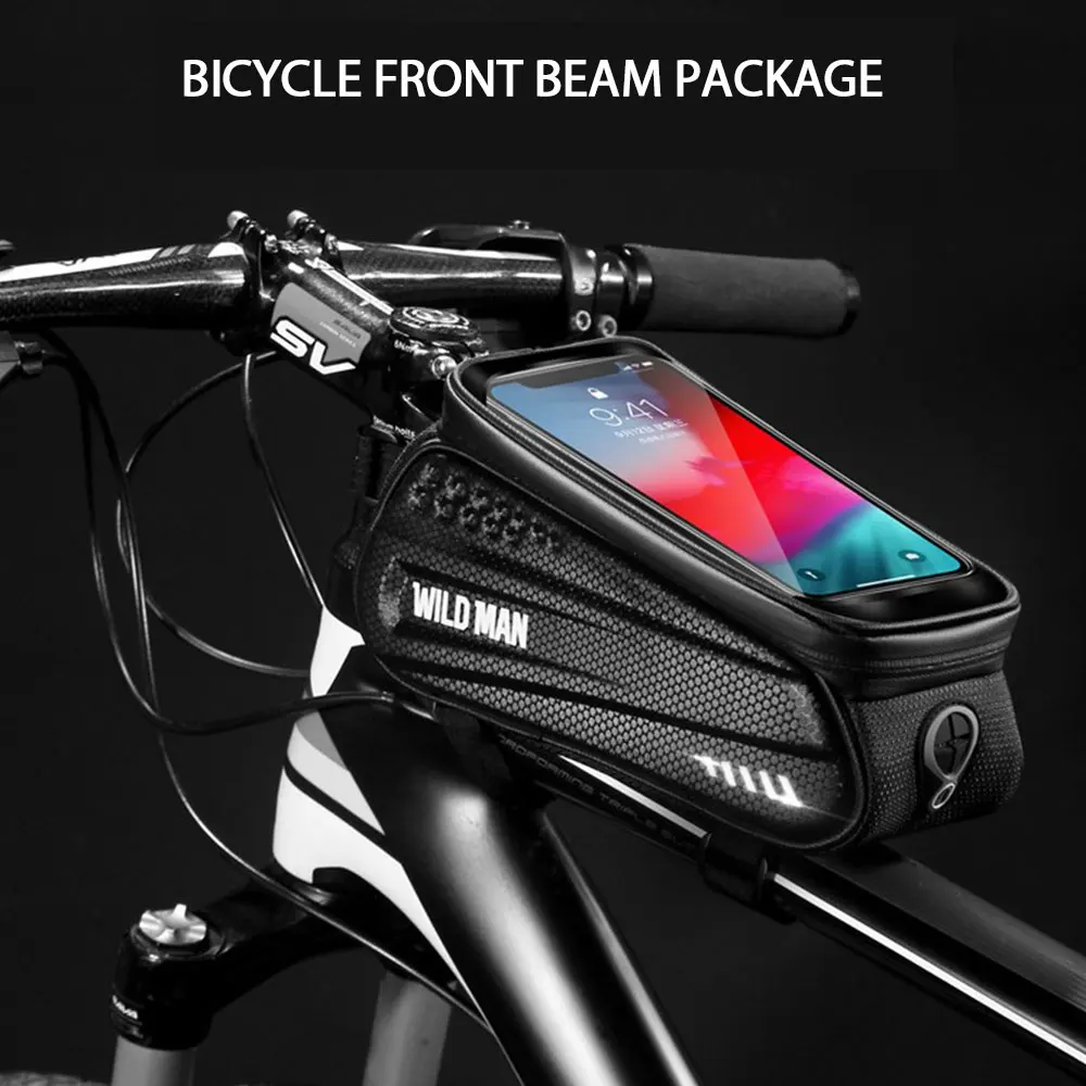 

Сумка для хранения велосипеда, сумка на переднюю раму велосипеда, водонепроницаемая с отверстием для наушников, сумка для мобильного телефона с инструментами для езды на велосипеде