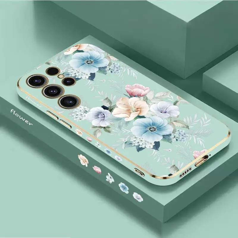 Colored Jasmine Flowers Luxury Plating Phone Case For Samsung Galaxy S23 S22 S21 S10 S9 S8 Plus Note 20 ultra 10 Plus Cover