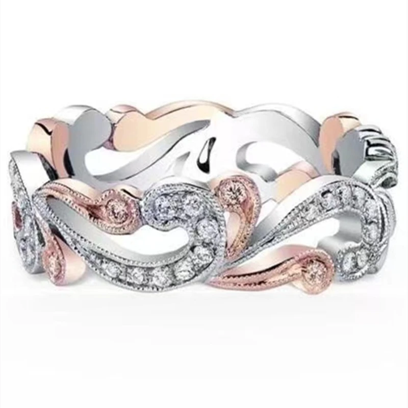 

Simple Rose Gold Lace Rings Women's Rose Gold Jewelry Inlaid White Zircon Wedding Engagement Ring Gifts