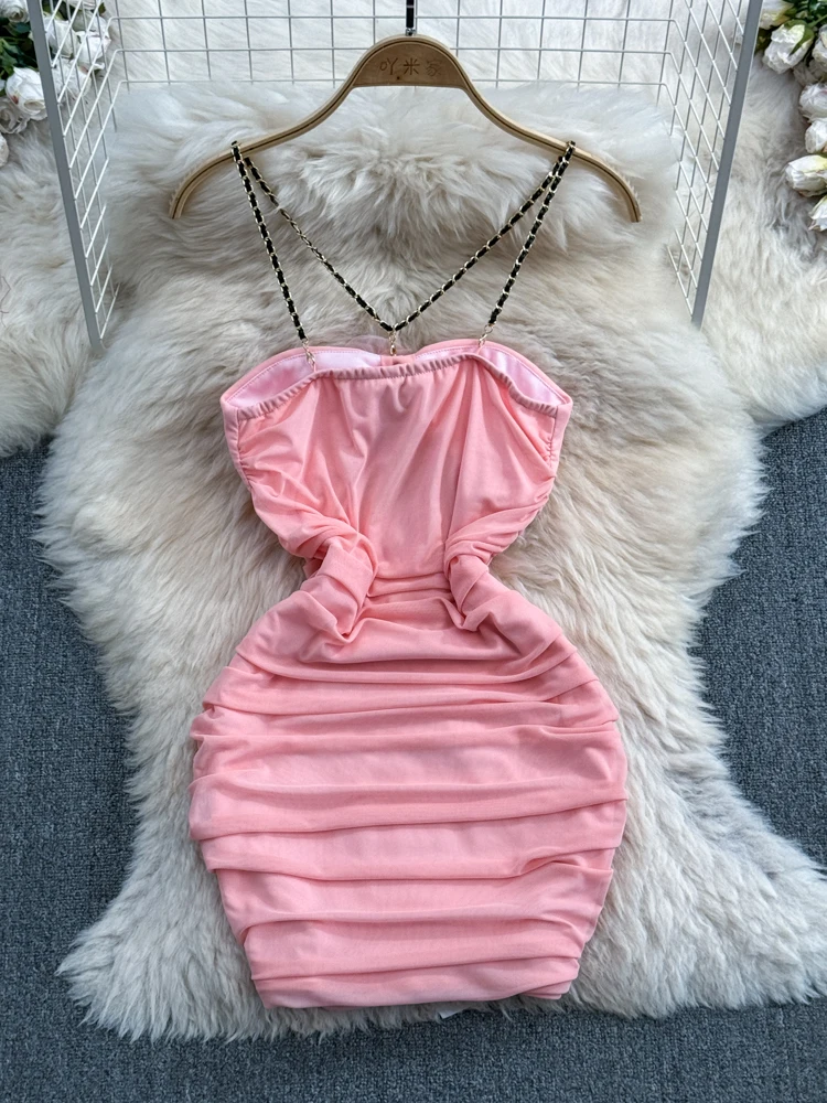 Foamlina летнее женское Сетчатое облегающее платье сексуальное на бретелях-цепочках