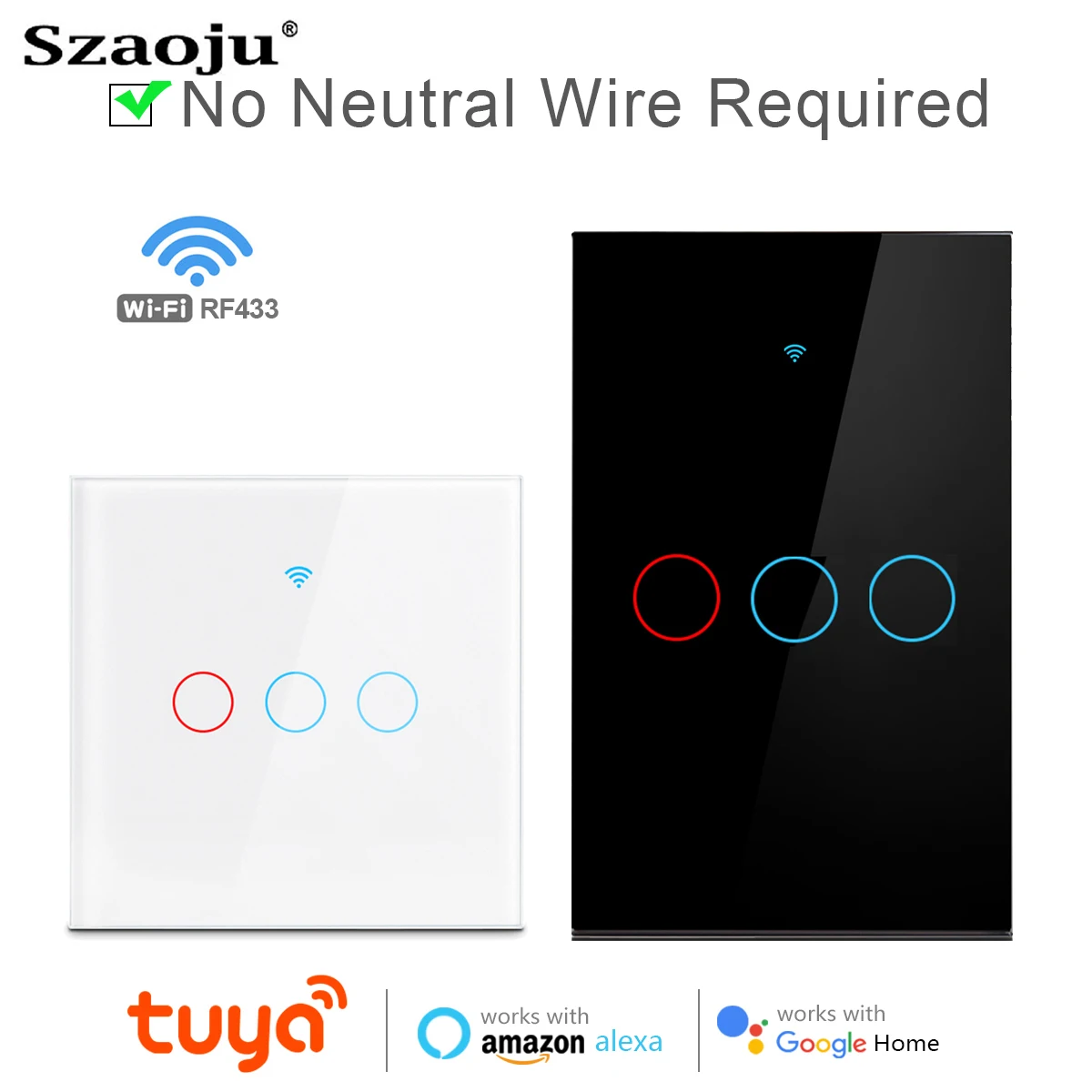 Сенсорный настенный выключатель Szaoju Tuya с поддержкой Wi-Fi и голосовым управлением