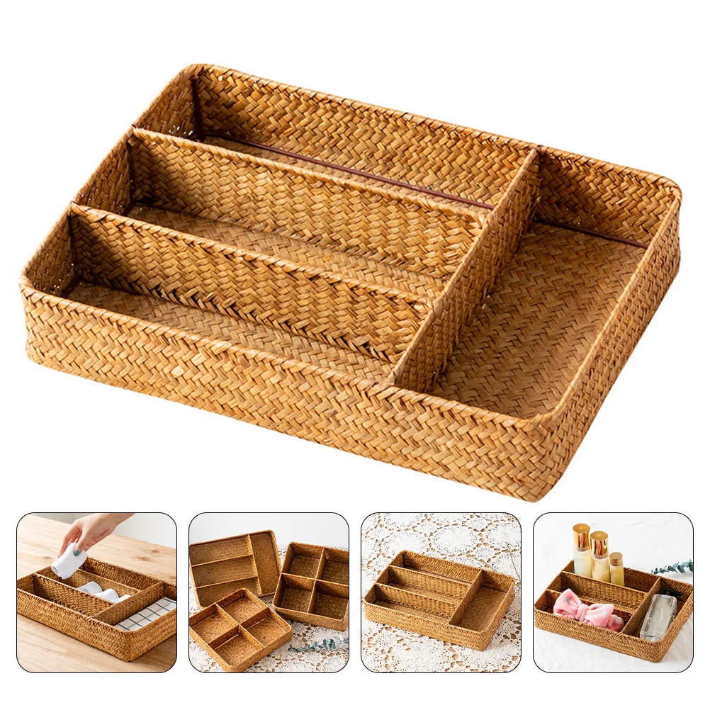 

Organizer Basket Drawer Flatware Holder Silverware Cutlery Tray Baskets Storage Rattan Woven Kitchen Utensil Wicker Utensils