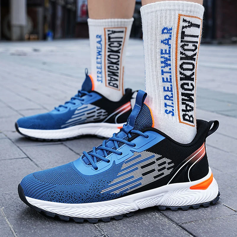 Men's Golf Spikeless Sneakers Blue Grey Breathable Golf Professional Training Shoes Grass Non-Slip Fitness Golf Sneakers