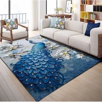 exquisite blue peacock pattern floor mat bedroom bedside decorative carpet living room cloakroom coffee table non slip floor mat