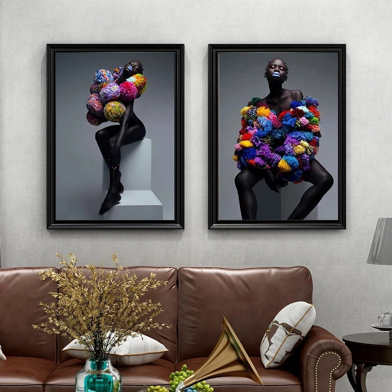 

African Women in Colored Balls Black Women Pictures Colorful Modern Art Canvas Wall Posters and Living Room Decorative Printed