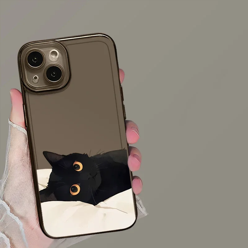 Funny Black Cat Couple Transparent Phone Case For iPhone 16 15 14 11 12 13 Pro Max Plus Mini X XR 7 8 SE Clear Cover Fundas Skin
