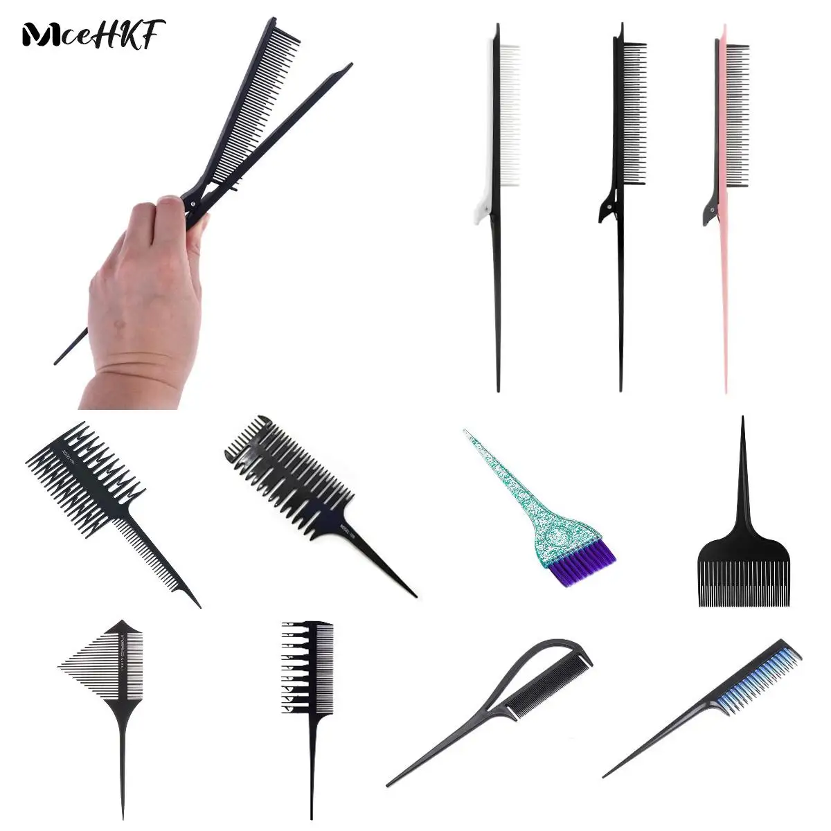 

Point-tail Highlight Comb Point-tail Plastic Comb Weave With Hair Clip High-gloss Comb Hair Salon Color Brush Styling Comb Tool