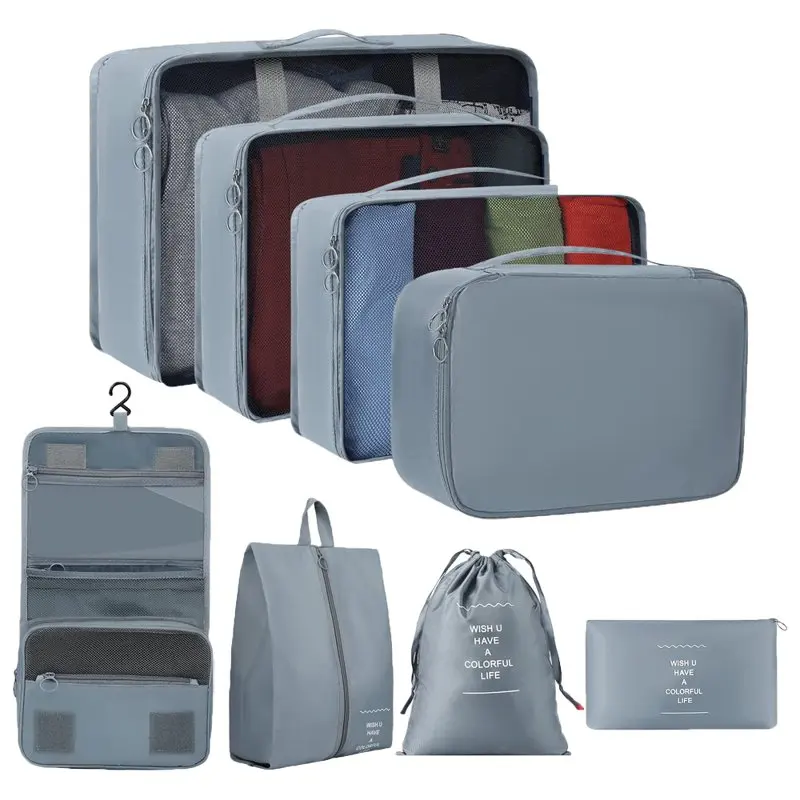

"8Pcs Gray Lightweight Travel Cubes Set, Perfect for Organization - Travel Luggage Organizer Bag Set - Travel Accessories"