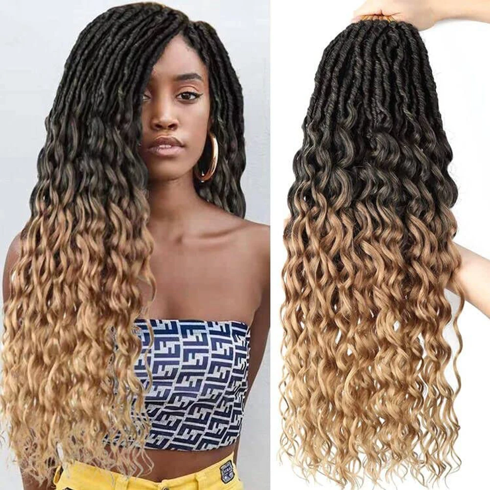 

New Dreadlocks Hair Extension With Deep Curly Ends 24 Inch Synthetic Pre Looped Goddess Locs Crochet Hair For Black Women