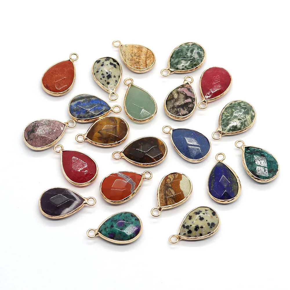 

5pcs/pack 14x23mm Water Drop Shaped Pendants Natural Semi-precious Stone Section Charms DIY Necklace Bracelet Earrings 26 Colors