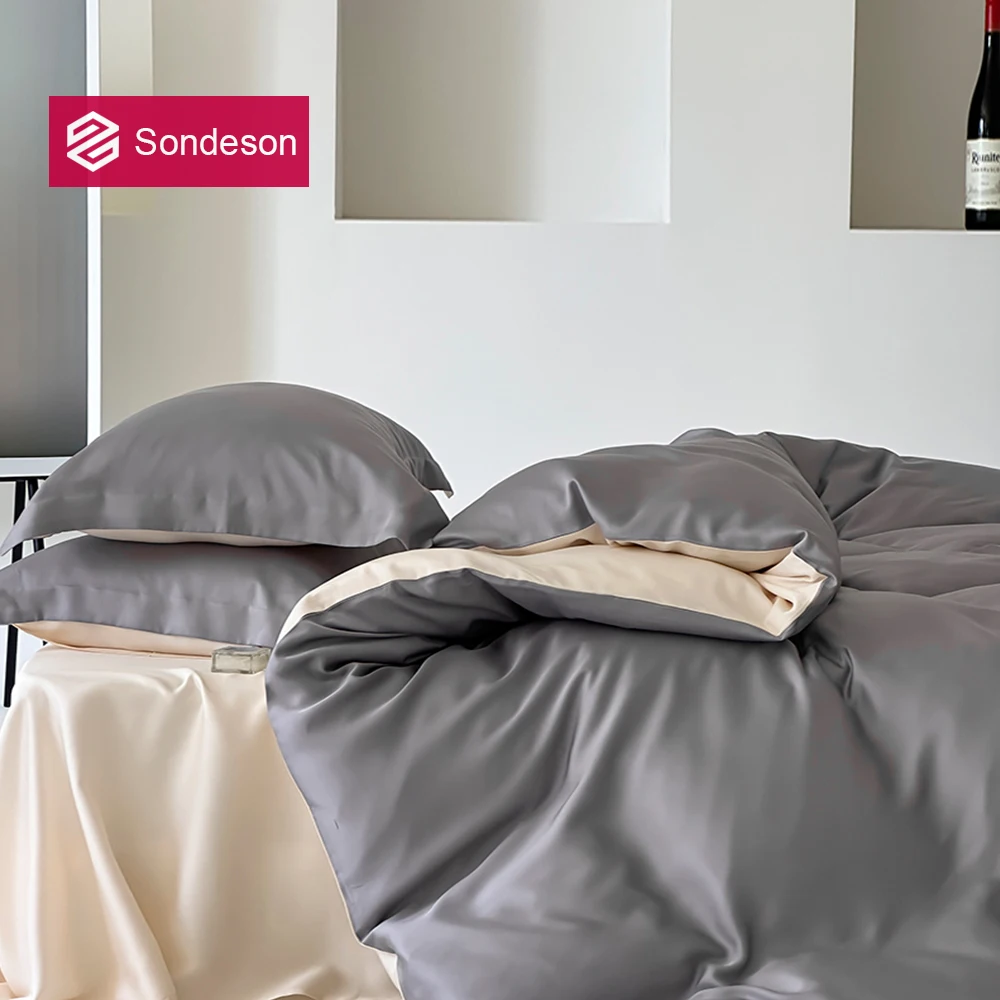 

Sondeson Luxury 100% Nature Silk Bedding Set Double Color Dark Gray Duvet Cover Pillow Case Flat Sheet Set King Queen For Sleep
