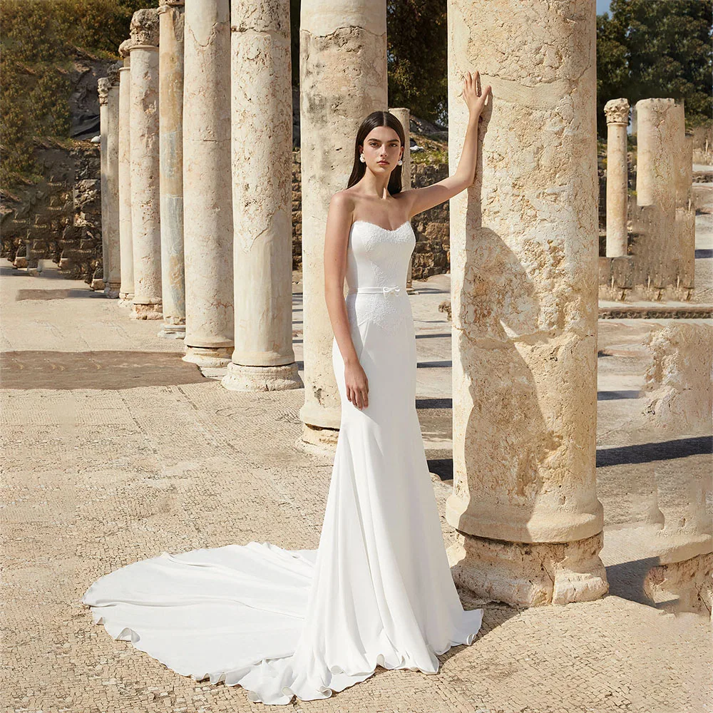 

UETEEY Modern Wedding Dress Simple Sleeveless Mermaid Starpless Bride Gown Sweep Train Vestido De Novia 2022 Custom Made