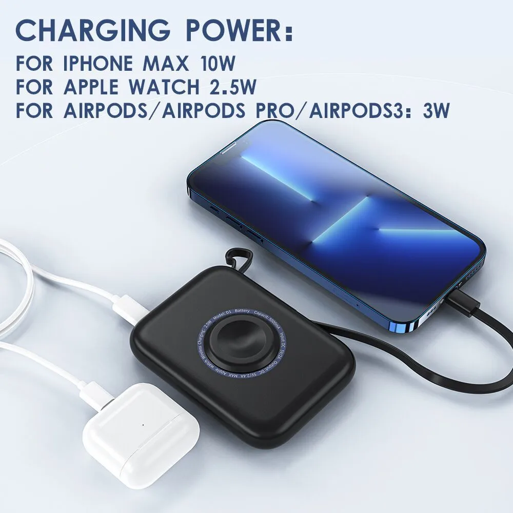 power bank with cable for apple iphone 12 apple watch airpods charger portable phone external battery samsung auxiliary battery free global shipping
