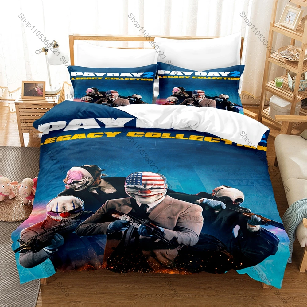 Фото Комплект постельного белья с HD-принтом по игре Cool Payday 2 Clown Heist Mask Tactical Robbery First Person Shooter: пододеяльник + 2 наволочки для геймеров №5