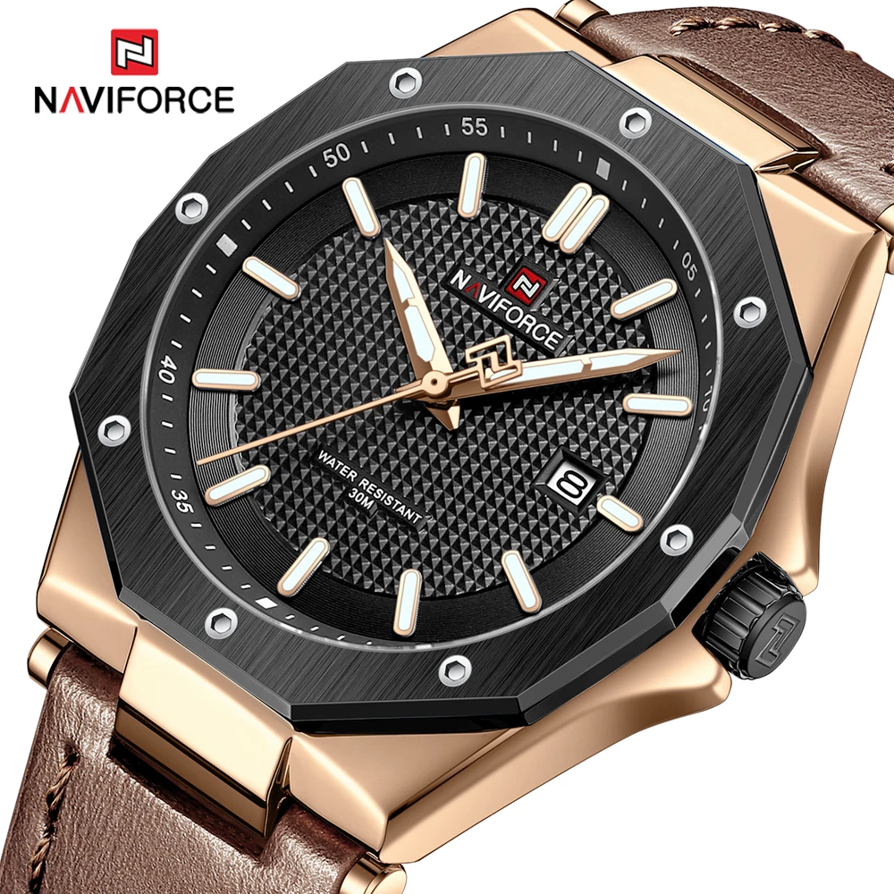 

NAVIFORCE Мужские Аналоговые часы Топ люксовый бренд военные кварцевые часы для мужчин водонепроницаемые спортивные часы мужские кожаные Нару...