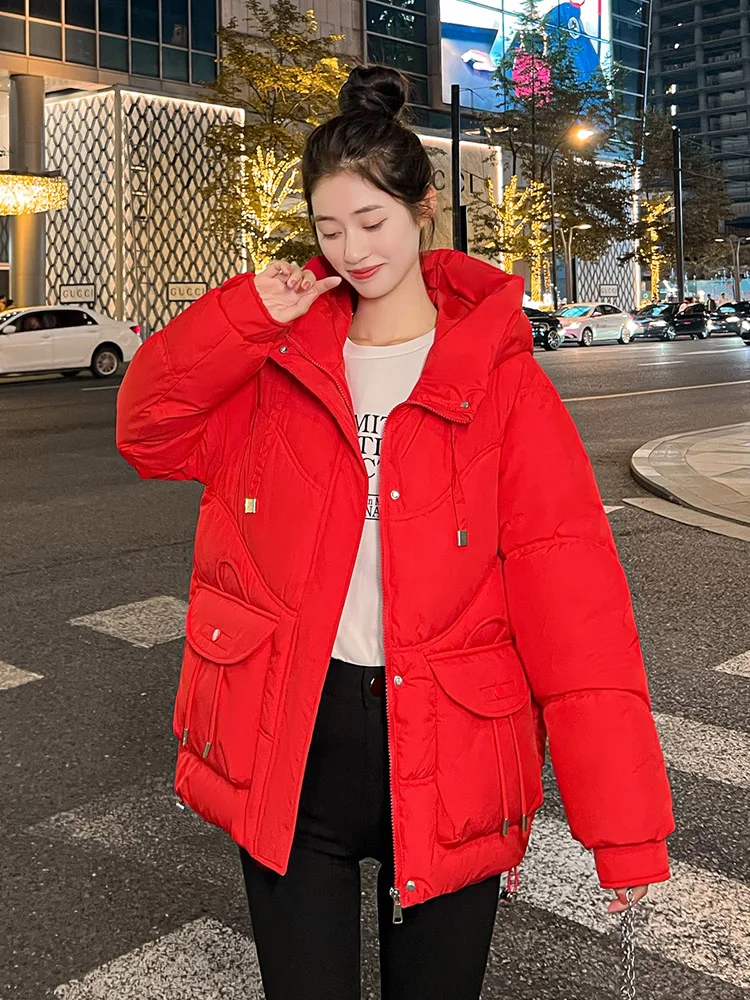 MEILLY DOLPHIN New Korean Fluffy Hooded Bread Down Jacket Women Winter Thick Loose Casual Warm  Short Cotton PaddedJacket Coat