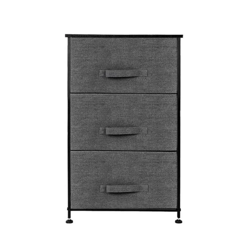 

Storage Unit with 3 Easy-pull Fabric Drawers and Metal Frame, Wooden Table Top for Closet, Dorm, Hallway, Grey