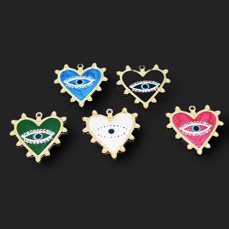 

5pcs Gold Plated Eye of Life Inlaid Engraving Imitation Pearls Hearts Pendant DIY Charm Necklace Earrings Jewelry Crafts Making