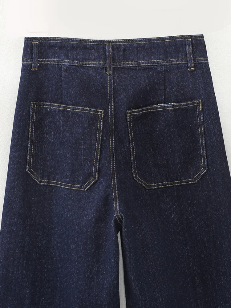 PAILETE Women 2023 fashion patch pocket marine denim straight jeans vintage high waist zipper fly female trousers mujer